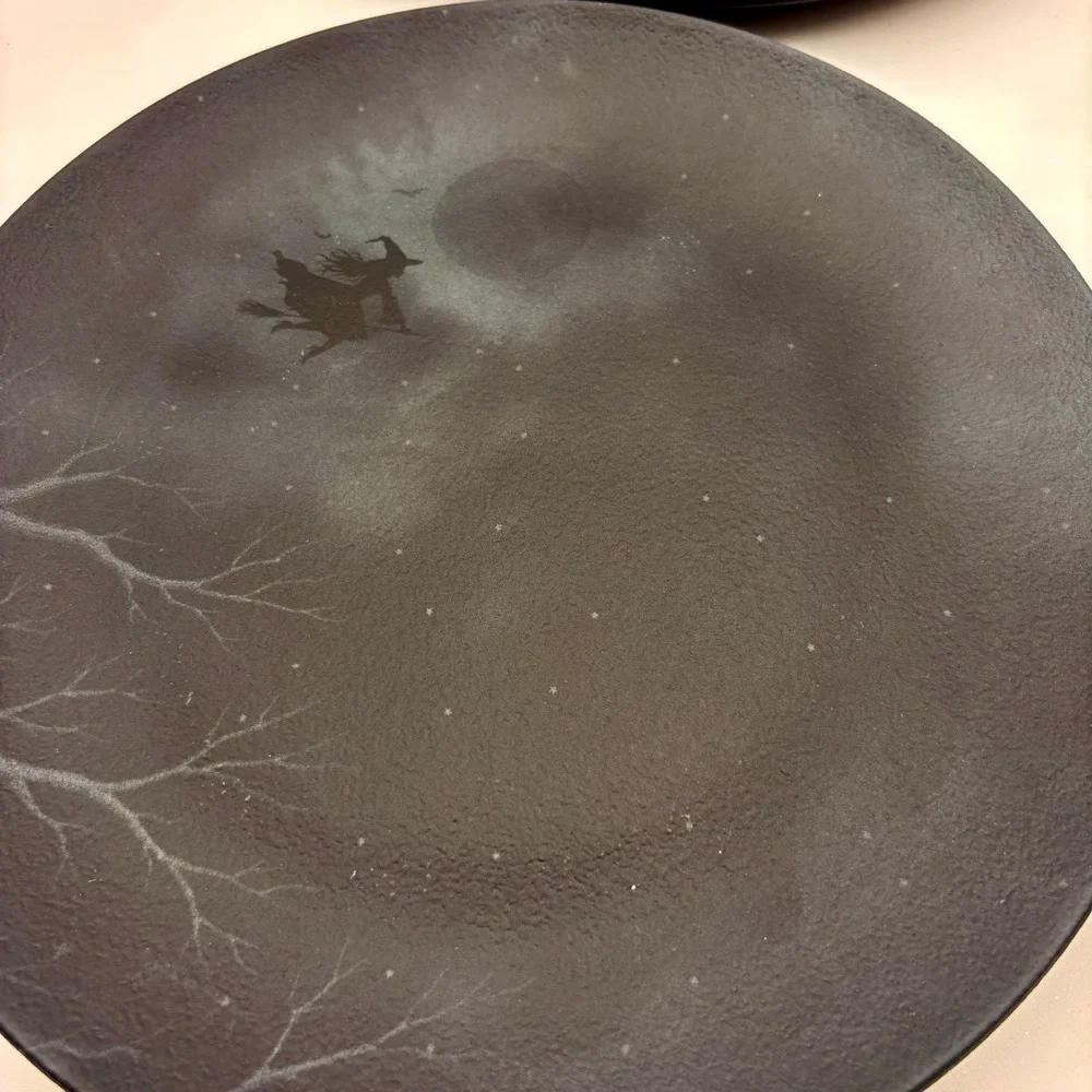 Mesa Brasil Matte Stoneware Halloween Plate Bowl Set Witch Moon Spooky 4pc Sets